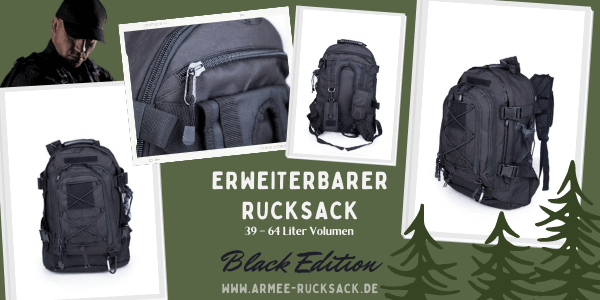 Erweiterbarer Schwarzer Rucksack